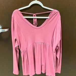 Pink Long Sleeve Open Back Shirt